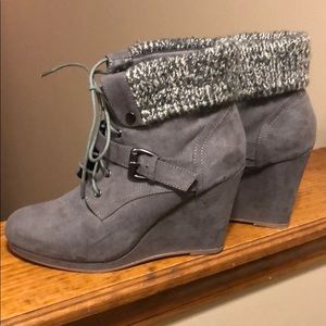 JustFab Grey Wedge Booties